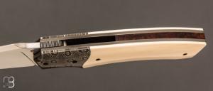  Couteau  "  Liner-lock custom " de Berthelemy Gabriel - La Forge Agab - Ivoire de mammouth et RWL34