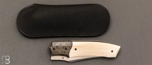  Couteau  "  Liner-lock custom " de Berthelemy Gabriel - La Forge Agab - Ivoire de mammouth et RWL34
