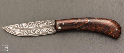 Couteau " Mineur Friction " de collection par Benjamin Cariou - Bois de fer et damas torsadé