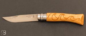   Couteau Opinel N°7 gravure vagues - Manche en buis