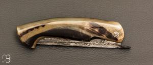   Couteau de poche style piémontais de Mickael Moing - Corne de bélier et lame damas