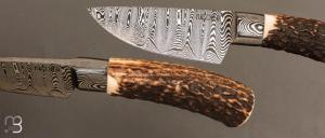   Couteau Semi intégral custom fixe de Israel Nascher  - Bois de cerf et damas