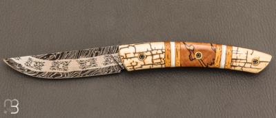  Couteau " le Thiers® " par Tim Bernard - Ivoire de mammouth / Morse et lame damas multi barreaux