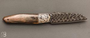   Couteau " custom " de Berthelemy Gabriel - La Forge Agab - Mitres en argent gravées par Dominique Chevallet