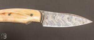  Couteau " custom " pliant de David Lespect - Ivoire de phacochère et lame damas
