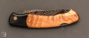  Couteau " lock-back " custom par Silas Coutellerie - Genévrier et lame damas cuivre