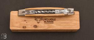   Couteau Laguiole en Aubrac 12 cm double platines manche ivoire de mammouth et lame damas Balbach