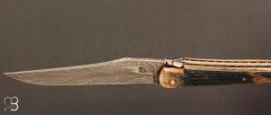   Couteau " Laguiole Queue de Scorpion " 13 cm par Rozelier Fabien - Ty Coutelier - Damas plume et ivoire de mammouth