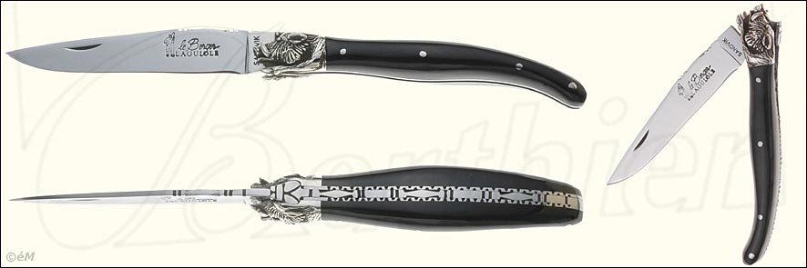 Couteau Laguiole Sanglier corne buffle noire brute