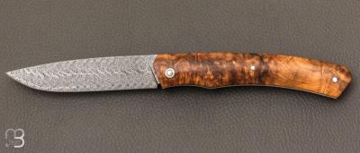   Couteau " 1820 Berthier " par Anthony Brochier - Damas multi-barreaux et loupe de buis stabilisée