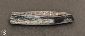  Couteau " 1820 damas " - 200 ans Maison Berthier - Os de girafe et Damasteel