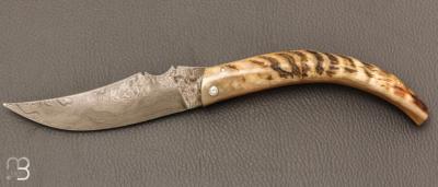   Couteau " Berger " pliant par José Viale - Lame Damas et corne de bélier