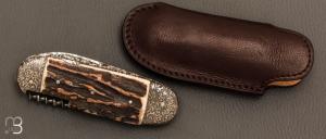   Couteau " Bouledogue 2 pièces " Damas de et bois de cerf Jean Pierre Veysseyre