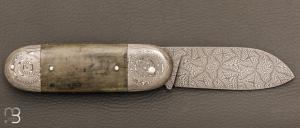  Couteau " Bouledogue " de Philippe Ricard - Ivoire de mammouth et damas mosaïque