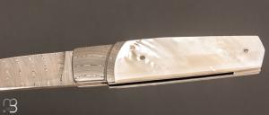   Couteau " Chiudibile  " custom par Fabrizio Silvestrelli - Nacre blanche et lame damas