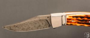 Couteau " Frelon " custom lock-back par Raphaël Durand - Jigged bone et lame damas de Samuel Lurquin