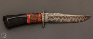  Couteau " Hunter Bowie " fixe custom par Santino Ballestra -  Corne de buffle et lame forgée acier damas