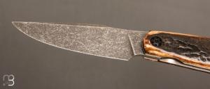  Couteau " Kalisse SV " custom pliant de Michel Grini - Bois de cerf et lame en 14c28n