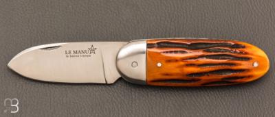   Couteau "  Le Manu " par La Bonne Trempe - Os cerfé et 14c28
