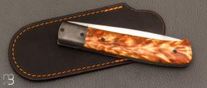   Couteau " Liner lock " pliant par Joël Grandjean - Fourche de peuplier stabilisée et lame en RWL34