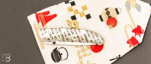   Couteau " Linerlock " custom par Koji Hara - Abalone et lame en Cowry-Y