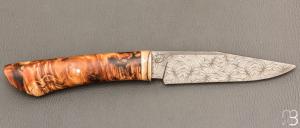   Couteau droit par Nicolas Mestrallet - Atelier du couteau de Vaunaveys - Lame forgée acier damas mosaïque et marronnier stabilisé
