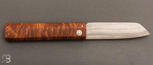    Couteau de poche L'Okto en racine de frêne par Frédéric Maschio - Lame damas VG10