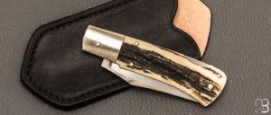  Couteau " Pompinette " pliant fait main par Bastien Toubhans - Atelier Beau Merle - Bois de cerf