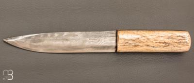   Couteau fixe " Yakut " bois de renne et damas par Jean-Luc Soubeyras