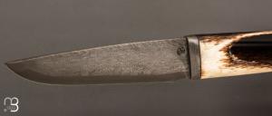   Couteau fixe par Jean Paul Sire - Os de girafe et lame damas multi barreaux