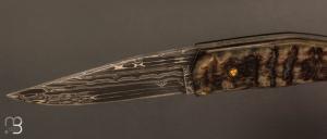   Couteau " custom " de Alain & Joris Chomilier - Corne de bélier et lame damas "Virus" de Vegas Forge