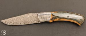   Couteau " pièce unique " par Joël Grandjean - Ivoire de mammouth et lame en damasteel