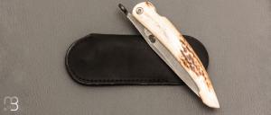 Couteau de poche Piémontais par Mickael Moing - Bois de cerf et 100c6