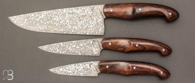    Set de 3 couteaux de cuisine custom de Pierre Thomas - Atelier Odae - Loupe de bois de fer et N690