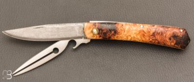 Couteau " 12A PERO " fait main par Denis Lagarde - Racine de châtaignier stabilisée