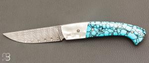Couteau " 1515 collection Amérindienne " par Manu Laplace - Nacre blanche et turquoise