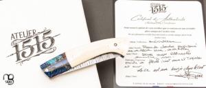    Couteau " 1515 collection Amérindien  " par Manu Laplace - Os de buffle et damas