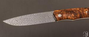   Couteau " 1820 Berthier " par Anthony Brochier - Damas multi-barreaux et loupe de buis stabilisée