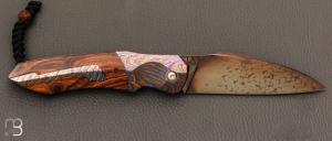   Couteau " Balrius " liner-lock par Florian Keller - bois de fer/ZircoTi et damas billes