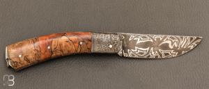   Couteau de collection modèle " Berger " de Jean Pierre Veysseyre - Damas et hêtre échauffé