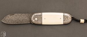   Couteau " Bouledogue lock-back " de Philippe Ricard - Ivoire de mammouth et damas mosaïque