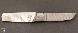   Couteau " Chiudibile  " custom par Fabrizio Silvestrelli - Nacre blanche et lame damas