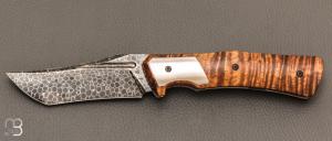  Couteau " Fallout " de collection par Olivier Ouertal - Tamarin ondé et lame en damas "Dragon skin"