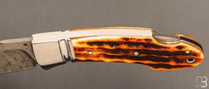  Couteau " Frelon " custom lock-back par Raphaël Durand - Jigged bone et lame damas de Samuel Lurquin