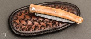   Couteau " Harpo " custom par Anthony Brochier - Croûte de mammouth et lame damas mosaïque torsadé