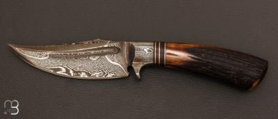 Couteau " Hummingbird "- Integral Damascus de Claudio Sobral CAS Knives - Stag et Damas