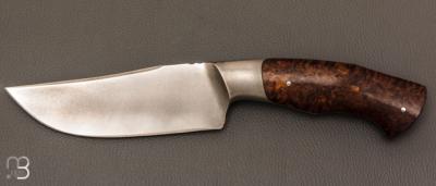  Couteau de camp " Intégral " par Mickaël Moing - Loupe de bouleau stabilisé et lame en 100C6