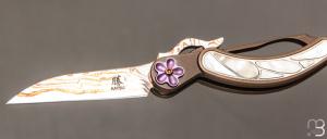   Couteau de poche Katsu - Kingfisher-T01 - Titane/Nacre et lame damas cuivre