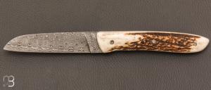   Couteau de poche modle  " L08 " par Perceval - Damas et Bois de cerf