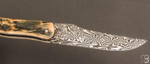  Couteau " Laguiole Grand Air 14,5 cm" pièce unique par Rozelier Fabien - Ty Coutelier - Damas "Didier Lang" et Mammouth